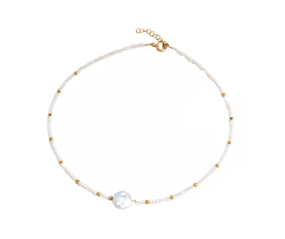 Collier kristallen met zoetwaterparel