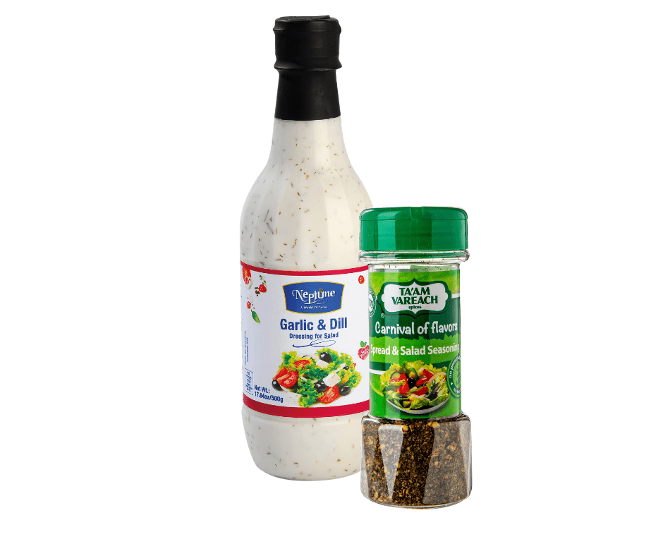 Set garlic-dille saus en salade kruiden