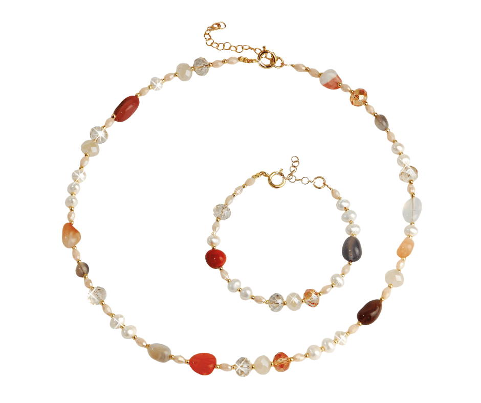 Set collier en armband zoetwaterparel-agaat